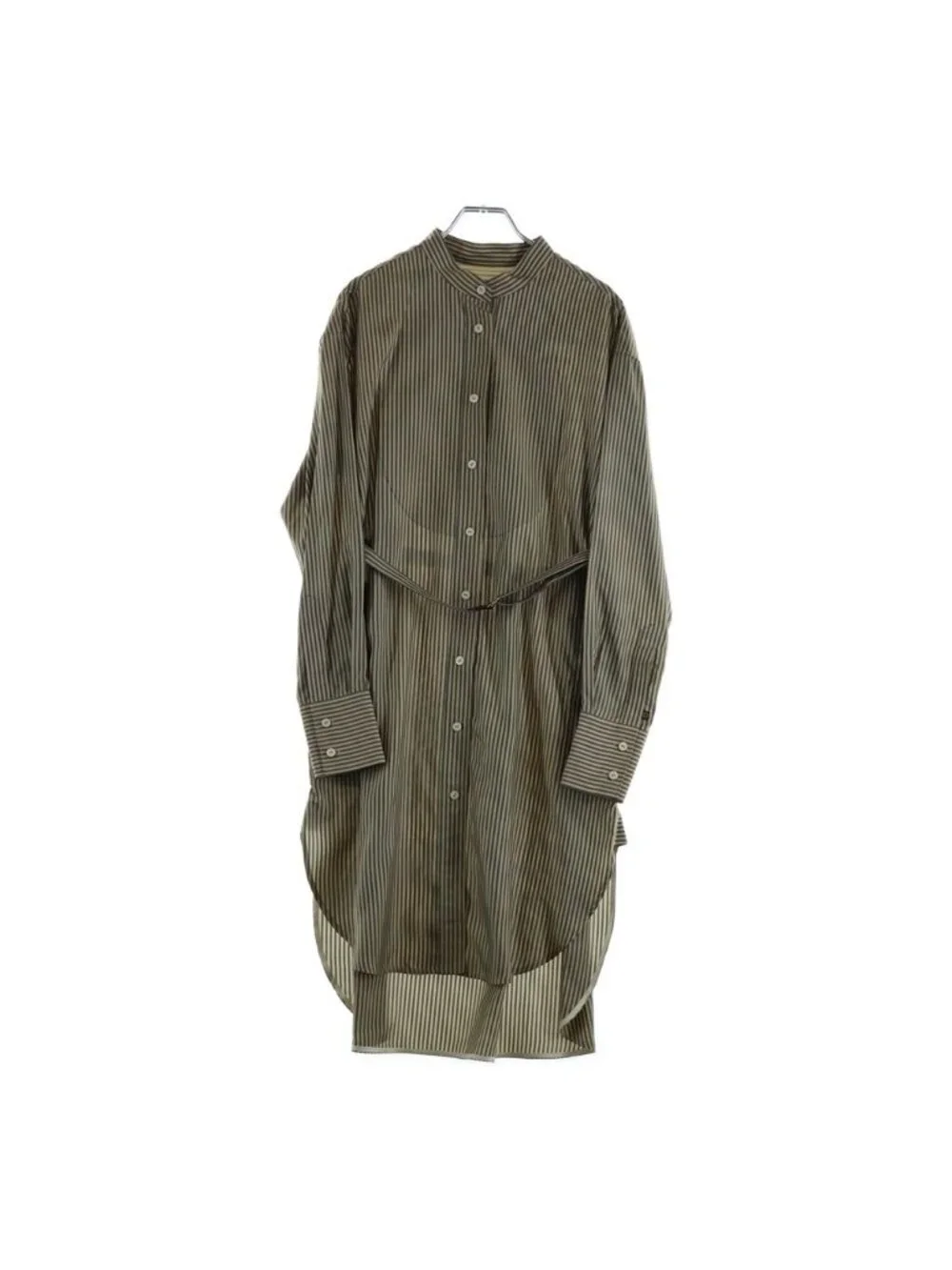 Louis Vuitton 24 SS Stripe Stand Collar Silk Long Sleeve Shirt Blouse Gold Gray